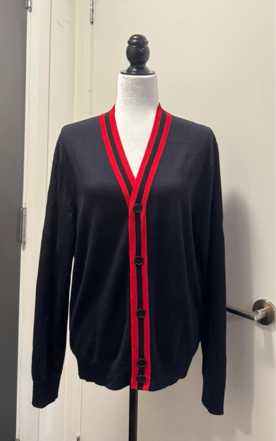 SANDRO Navy & Red Striped Cardigan size L