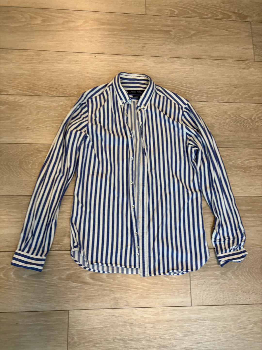 Zara Man Blue & White Striped Button-Up Shirt - Slim Fit