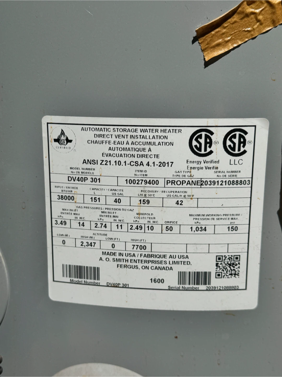 Propane hot water heater