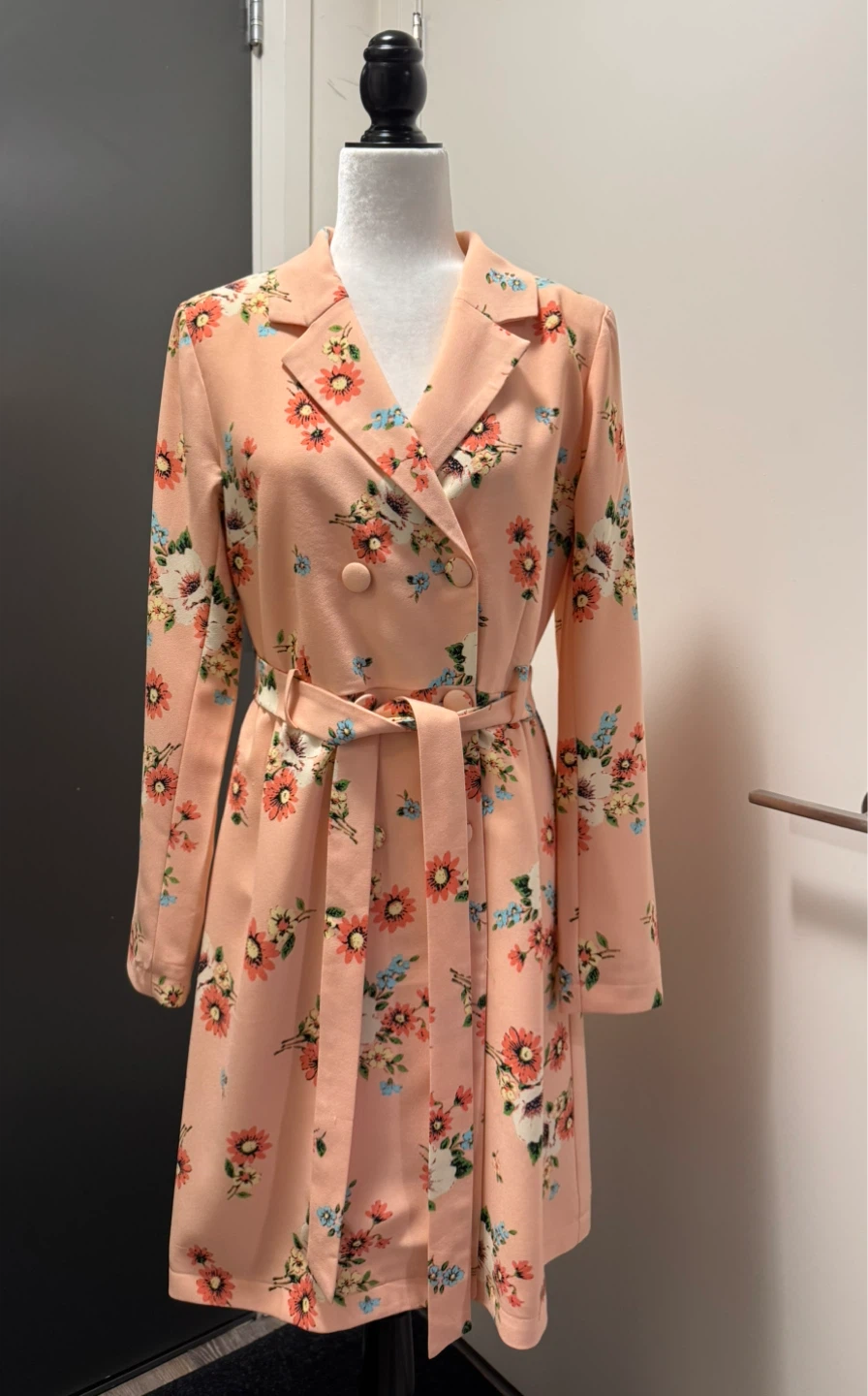 ModCloth Floral Pink Trench Coat/ Dress M