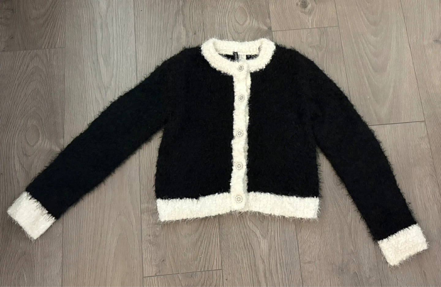 H&M Black & White Fuzzy Cardigan
