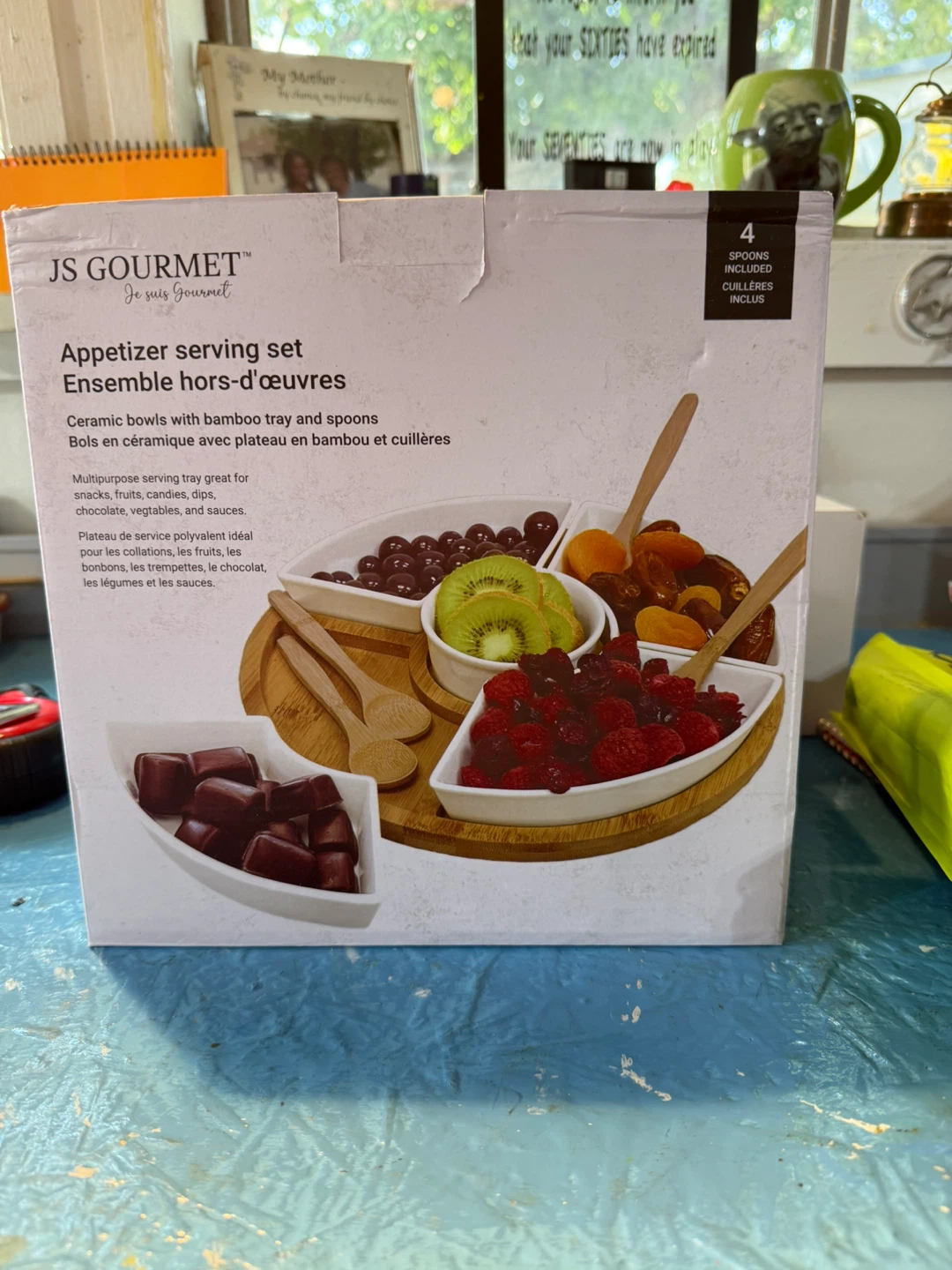 JS Gourmet Appetizer Serving Set with Bamboo Tray and Spoons