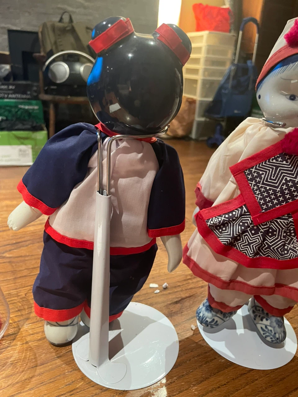 Vintage Asian Dolls Set no chips or stains with stands