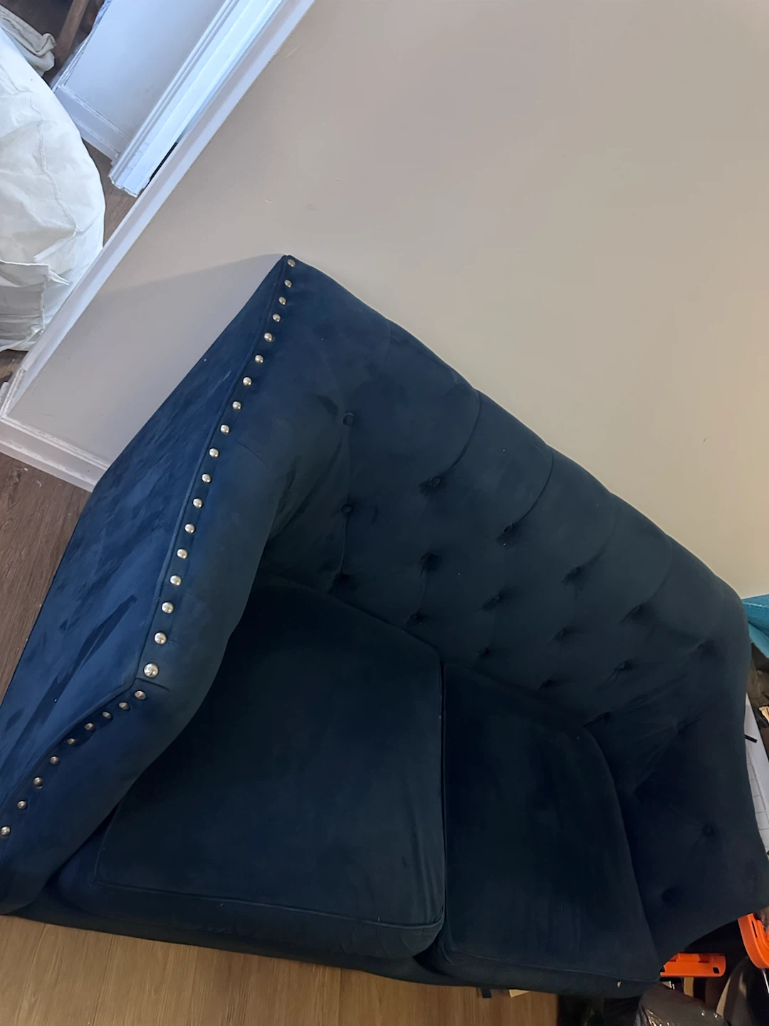 Dark Blue Velvet Tufted Loveseat - photo 2