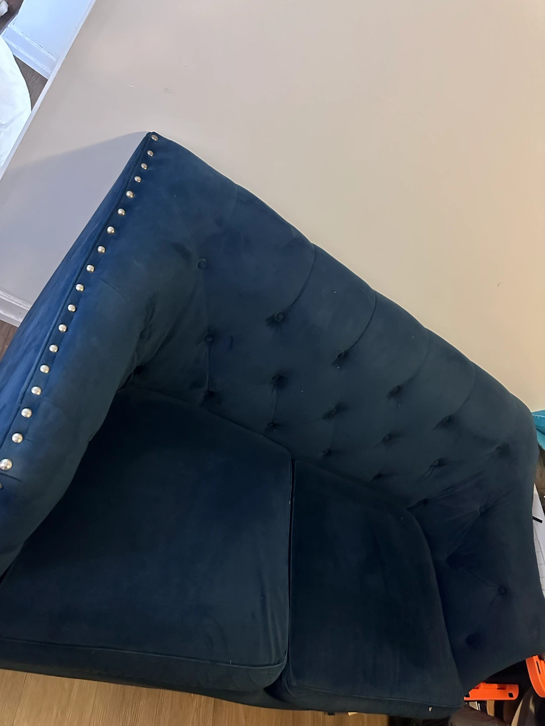 Dark Blue Velvet Tufted Loveseat - photo 3