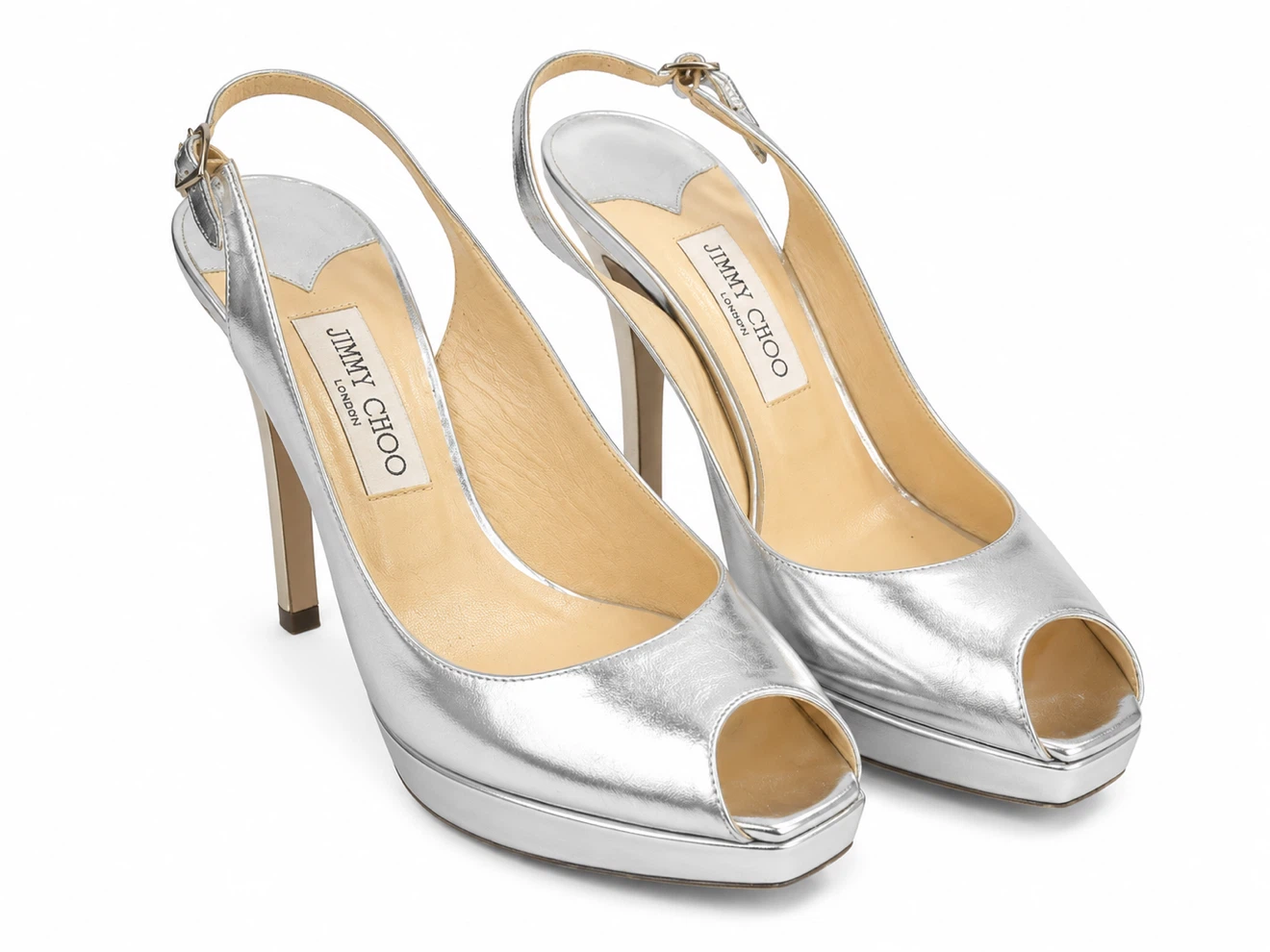 Jimmy Choo Silver Slingback Heels - Size 40