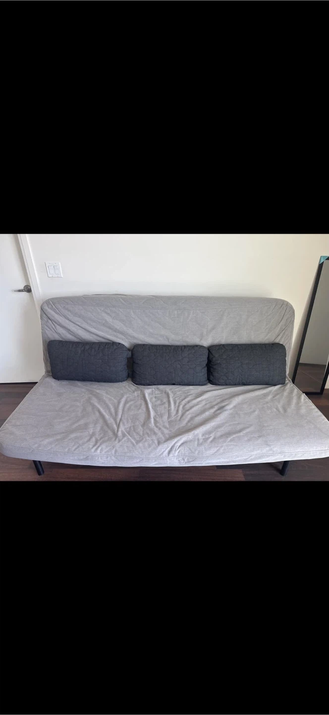 IKEA NYHAMN 3-Seater Sofa Bed with Knisa Gray/Beige Cover