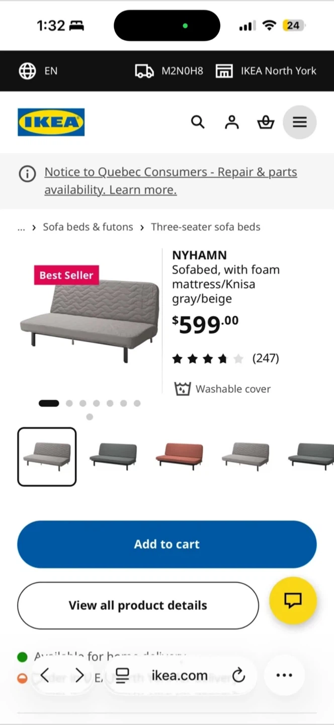IKEA NYHAMN 3-Seater Sofa Bed with Knisa Gray/Beige Cover - photo 2