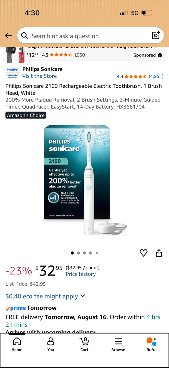 Philips Sonicare 2100 Rechargeable Electric Toothbrush - photo 2