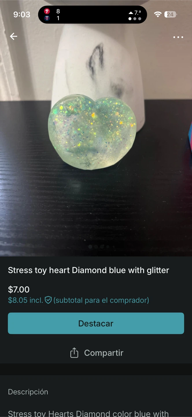 Stress Toy Heart Diamond Blue with Glitter