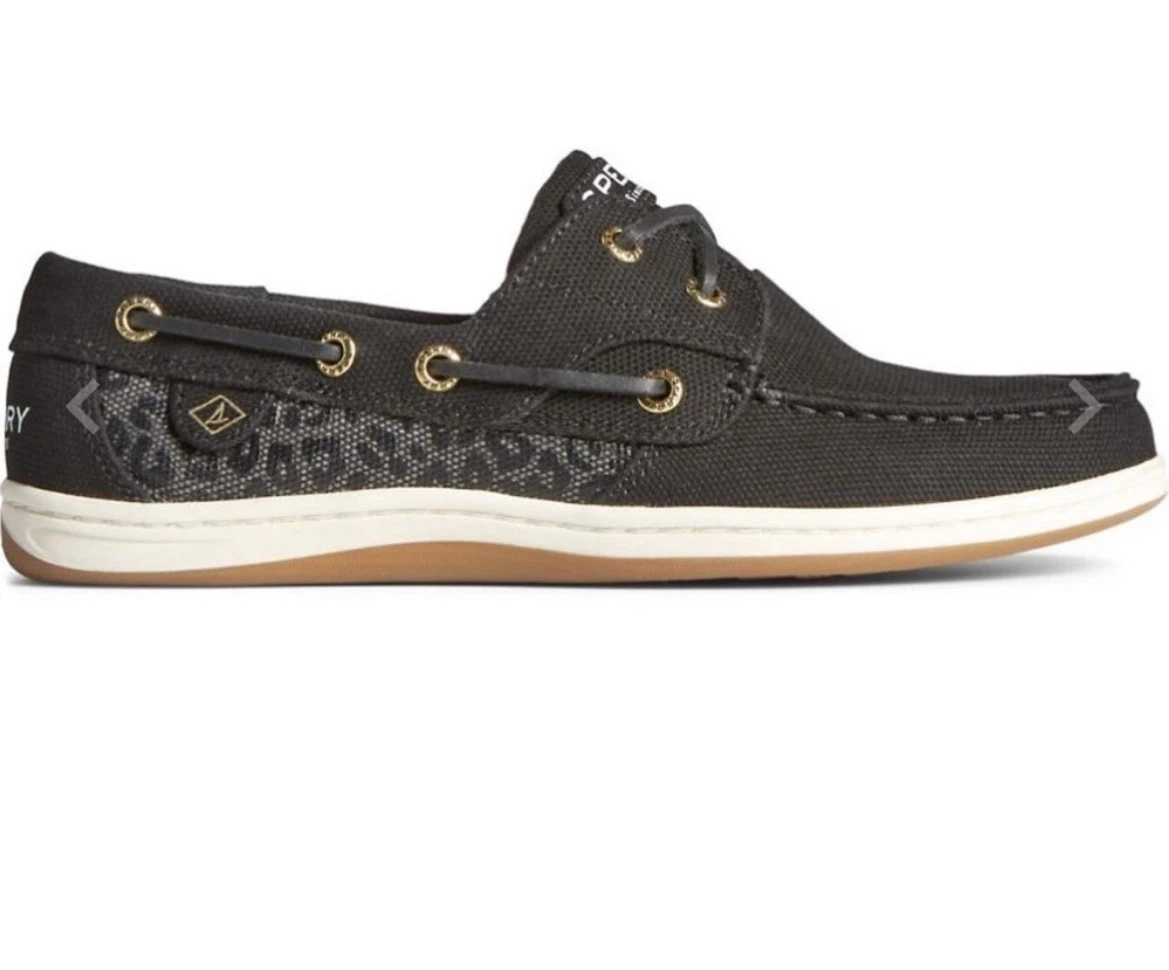 Sperry Boat Shoes Women's Size 6.5 Black Canvas Leopard Detail