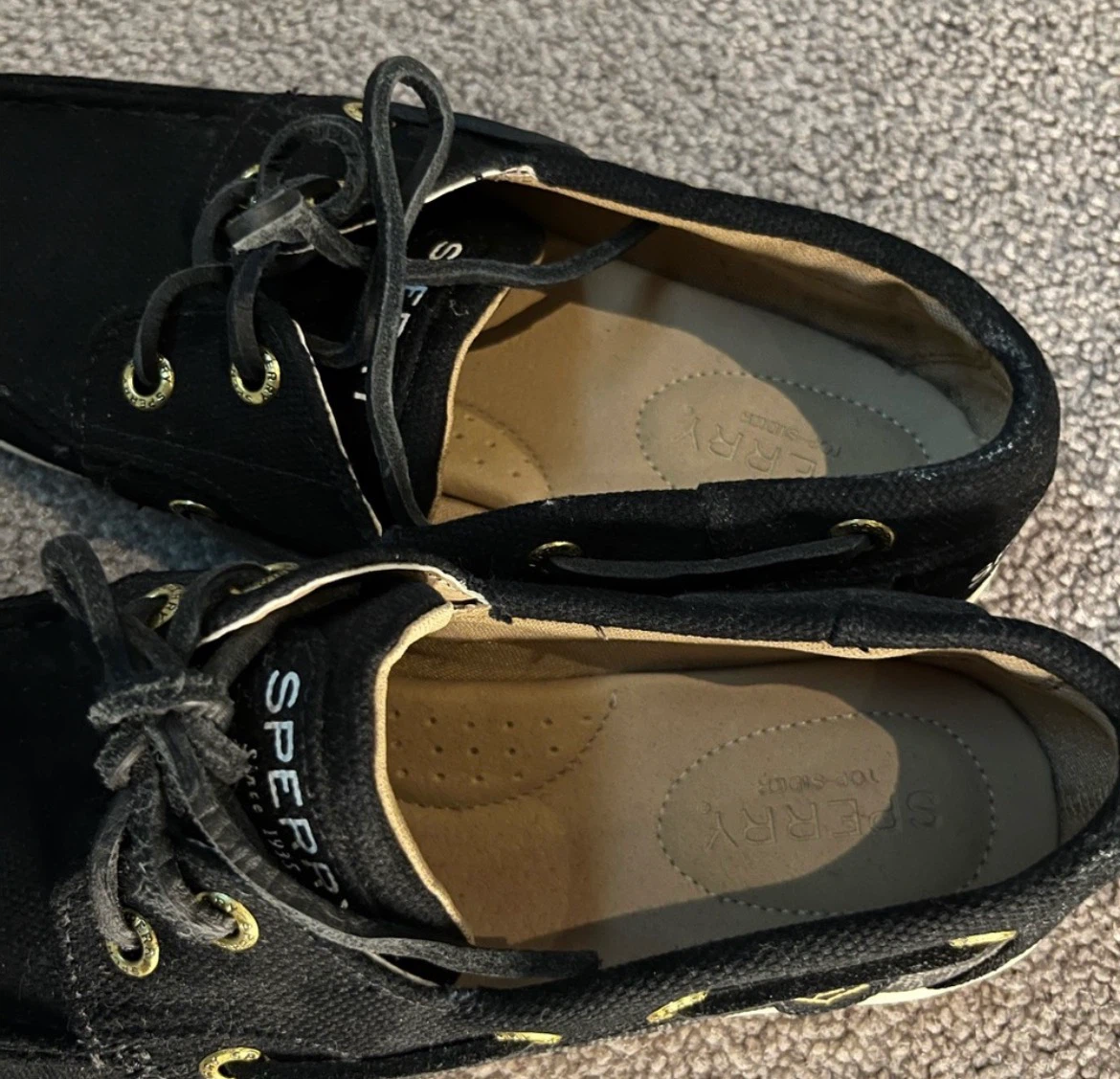 Sperry Boat Shoes Women's Size 6.5 Black Canvas Leopard Detail - photo 2
