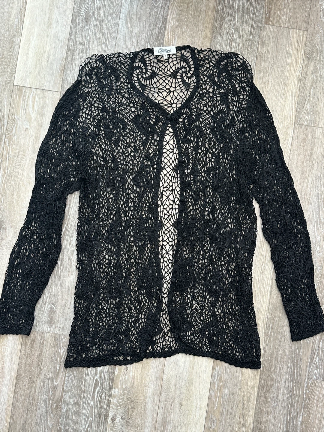 Vintage OLIVE Black Hand Crochet Cardigan