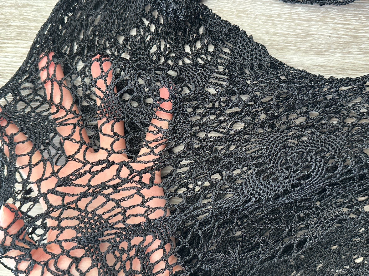 Vintage OLIVE Black Hand Crochet Cardigan - photo 4