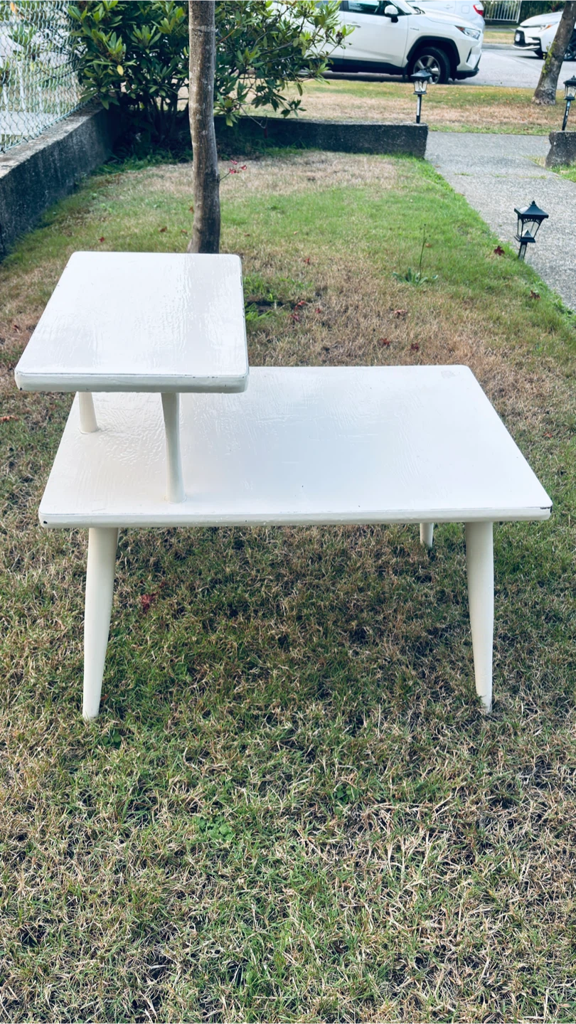 Mid-Century White Painted Two-Tiered Side Table