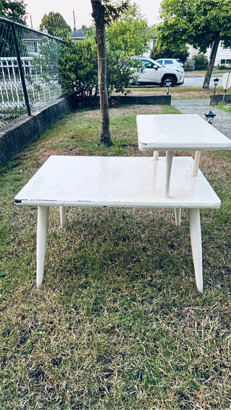 Mid-Century White Painted Two-Tiered Side Table - photo 3