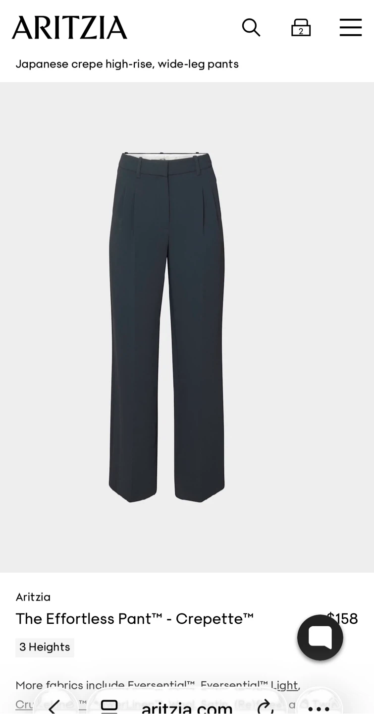 Aritzia The Effortless Pant - Dark Night - Size 8 Short