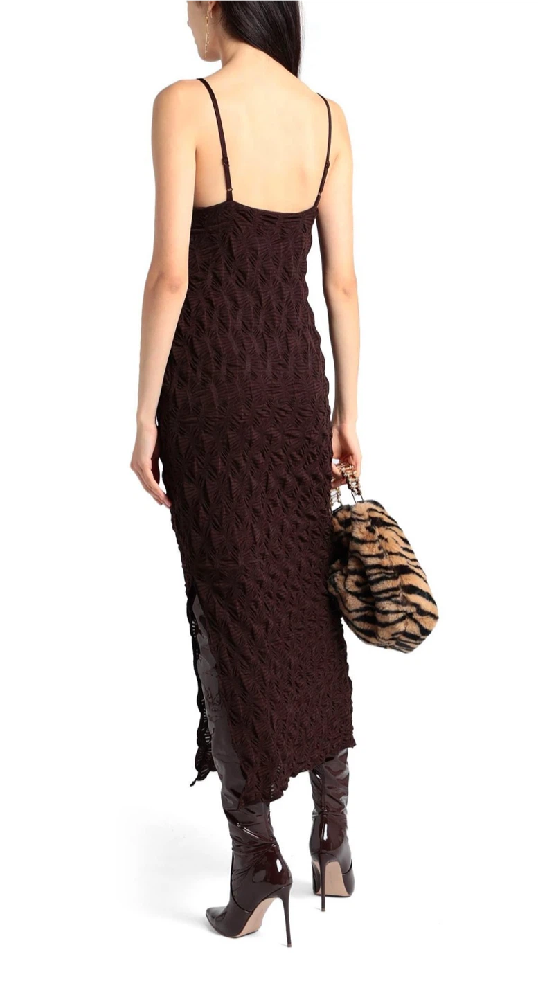 Brown Textured Spaghetti Strap Maxi Dress - photo 2