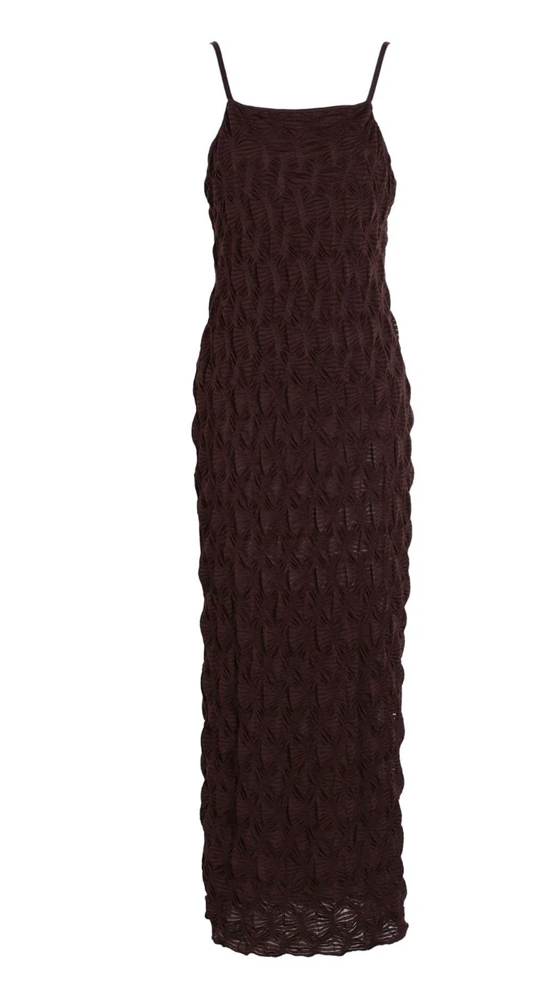 Brown Textured Spaghetti Strap Maxi Dress - photo 3