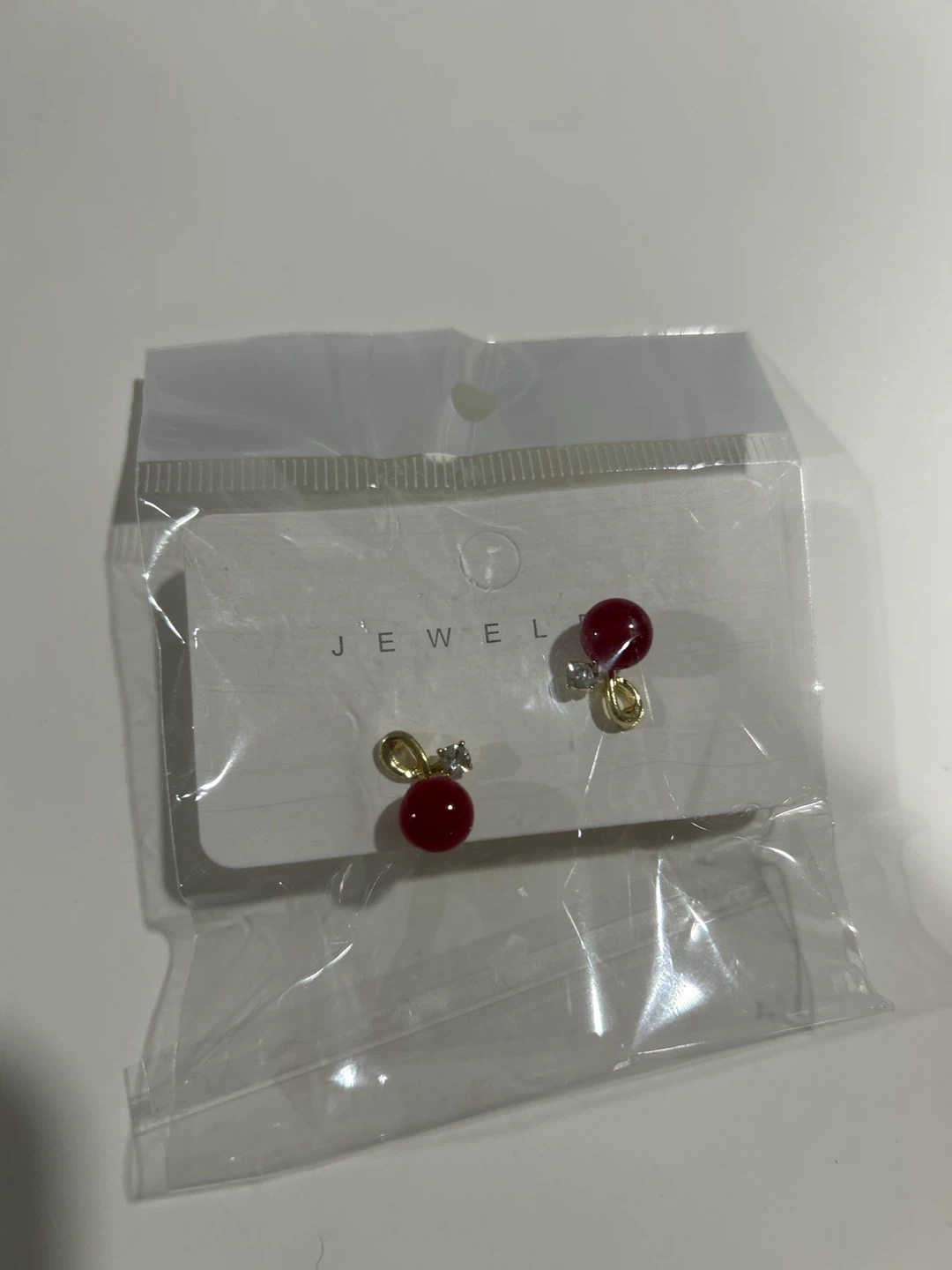 Red Cherry Earrings with Gold Accent