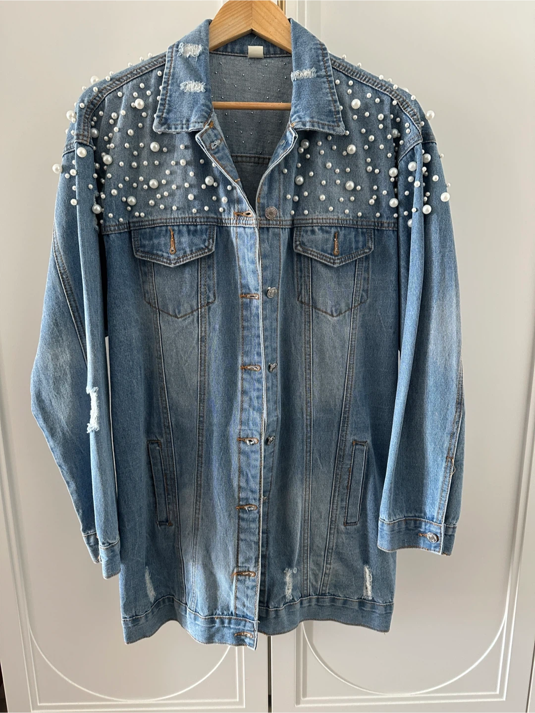 Pearl Embellished Denim Jacket S/M