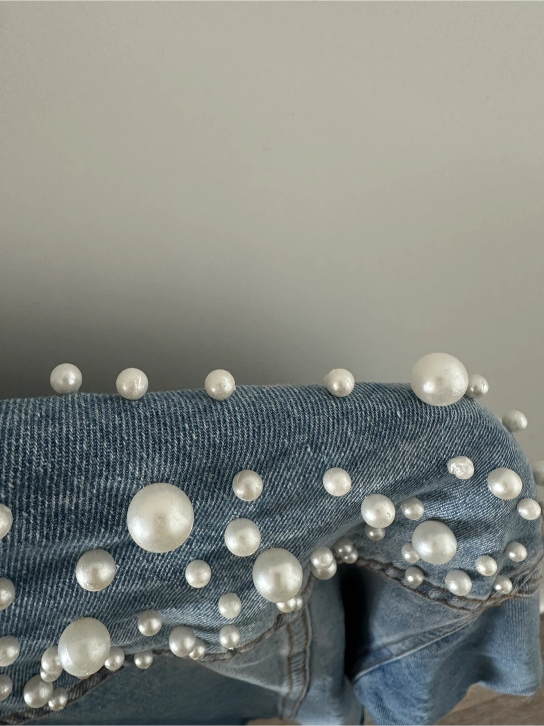 Pearl Embellished Denim Jacket S/M - photo 3