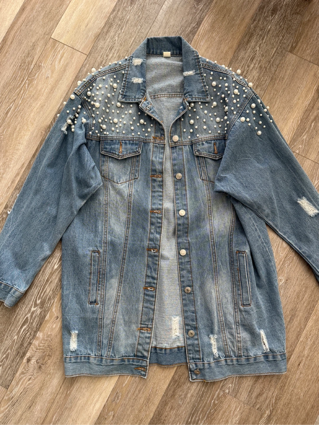 Pearl Embellished Denim Jacket S/M - photo 4