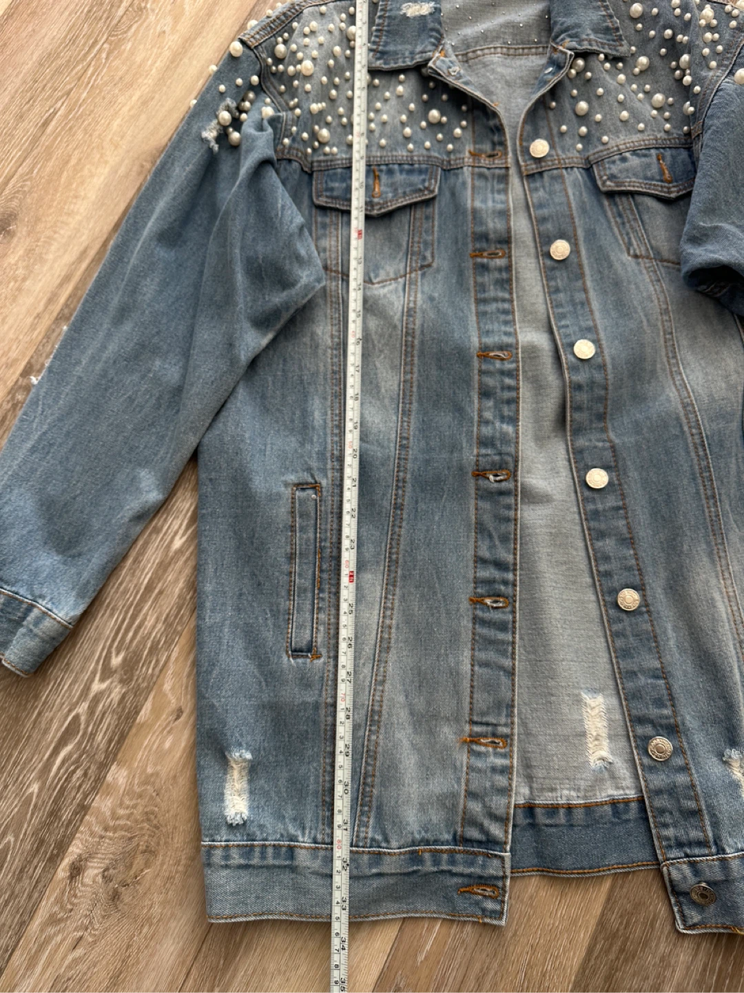 Pearl Embellished Denim Jacket S/M - photo 5
