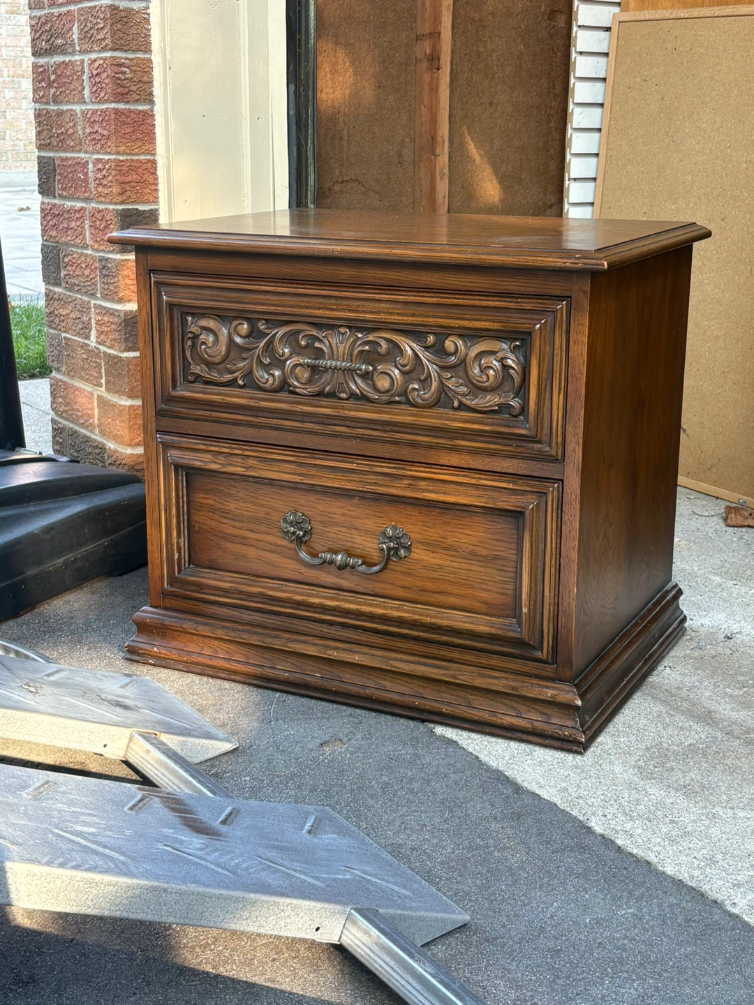Wooden Nightstand with Carved Detailing - photo 3