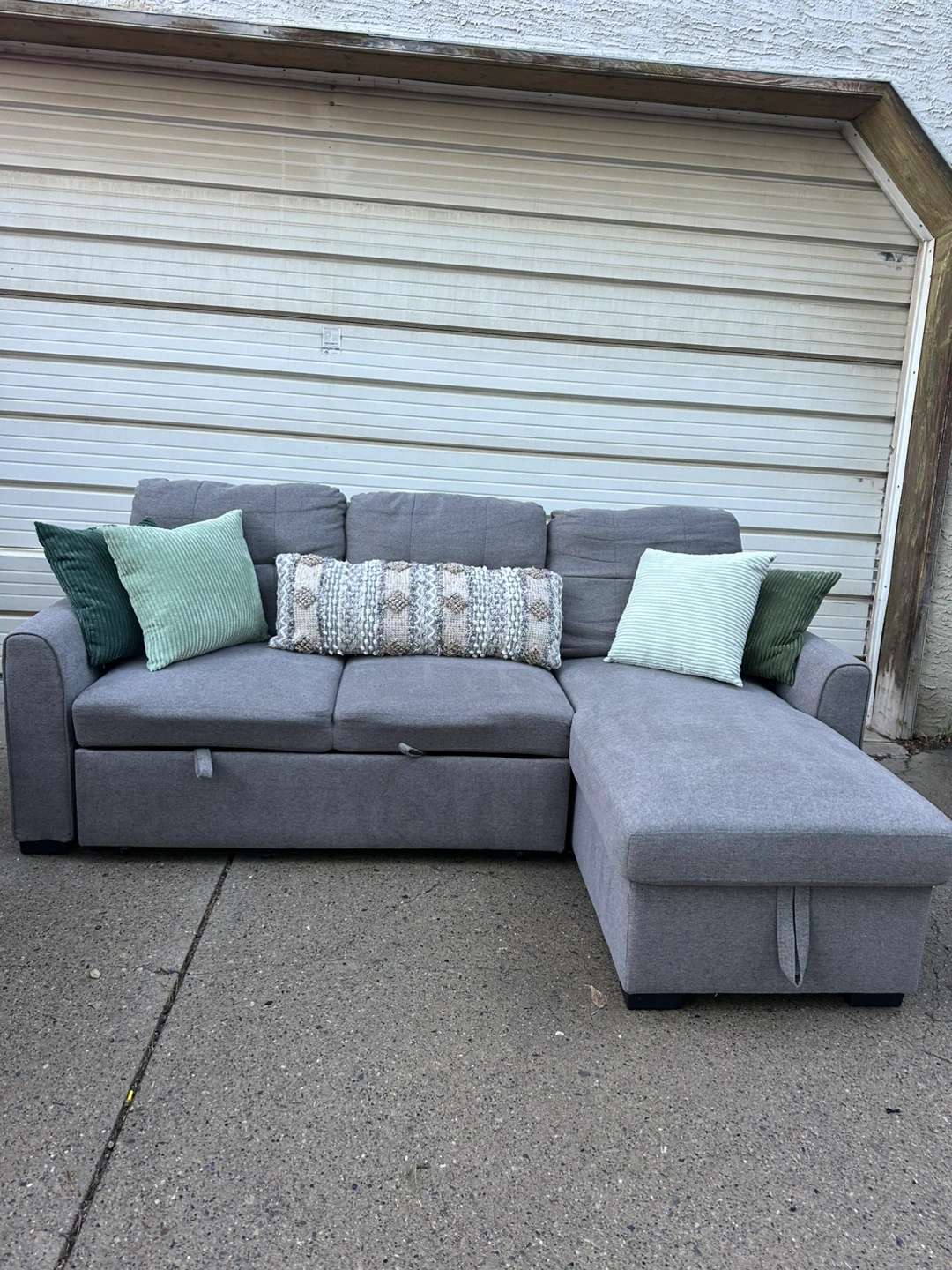 Grey Sectional Sofa w/ Storage Chaise & Pull-Out Bed - photo 2