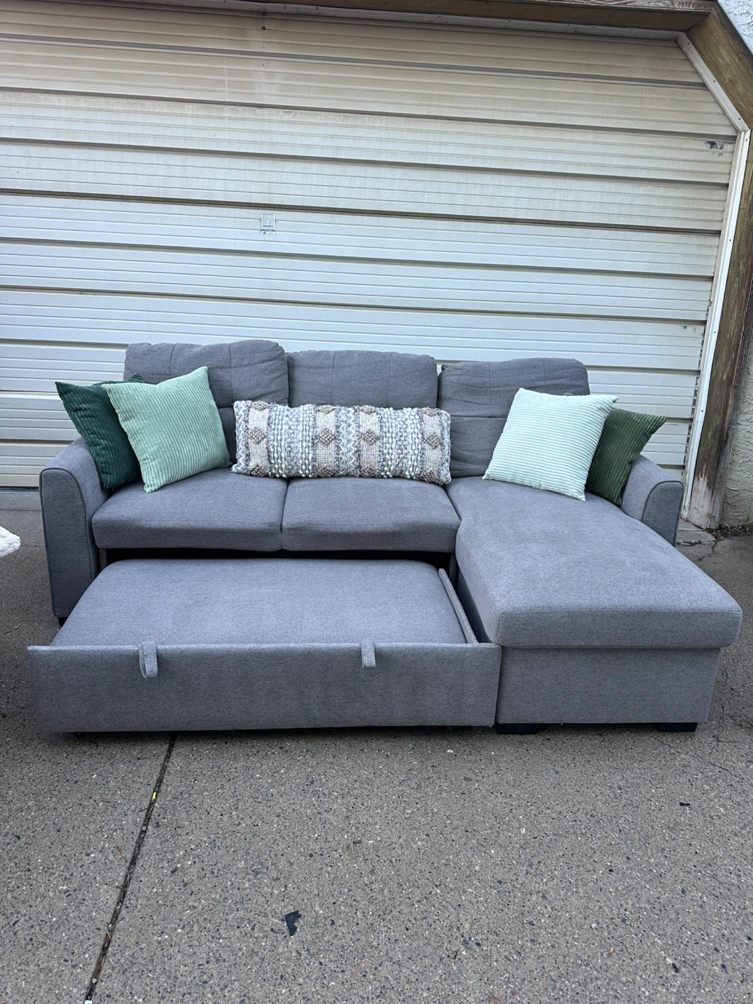Grey Sectional Sofa w/ Storage Chaise & Pull-Out Bed - photo 3