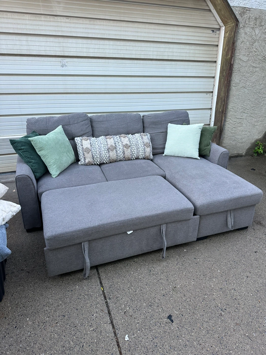 Grey Sectional Sofa w/ Storage Chaise & Pull-Out Bed - photo 4