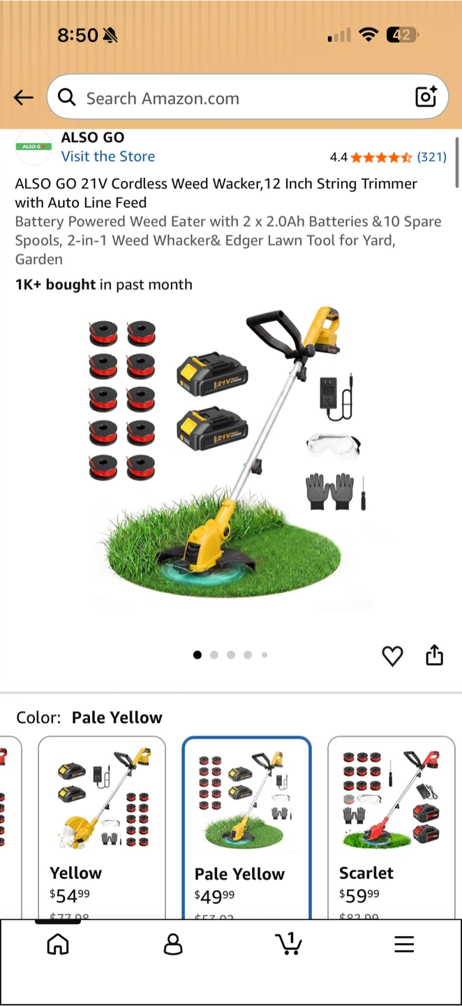 ALSO GO 21V Cordless Weed Wacker 12 Inch String Trimmer