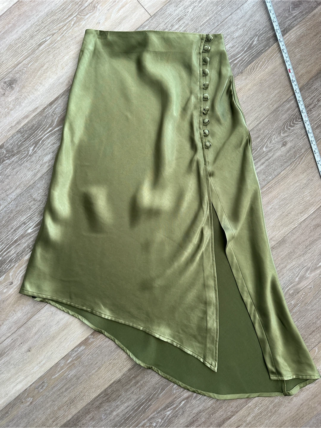 Green Satin Midi Skirt - Size S