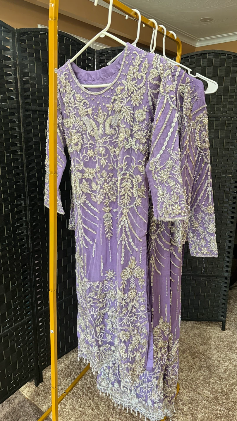 Purple Embroidered Kurti Palazzo Set - Adult