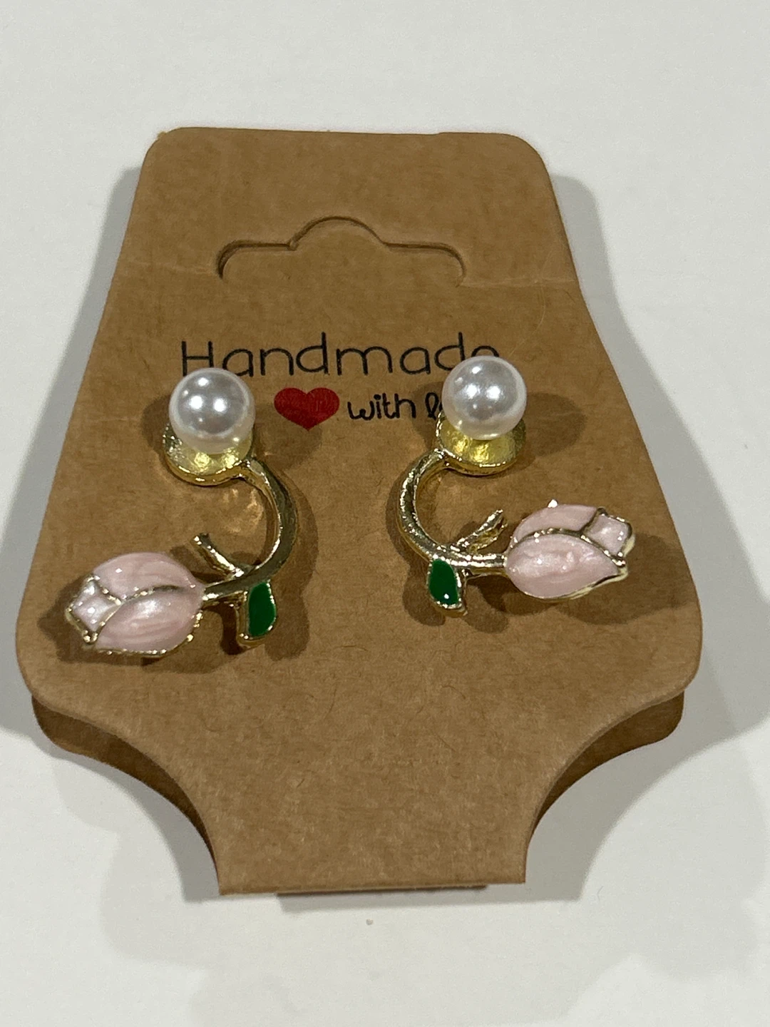 Pink Tulip Stud Earrings with Pearls