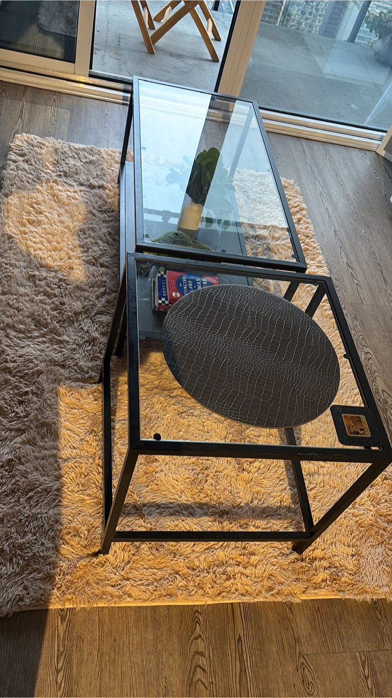 Modern Black Metal & Glass Coffee Table Set
