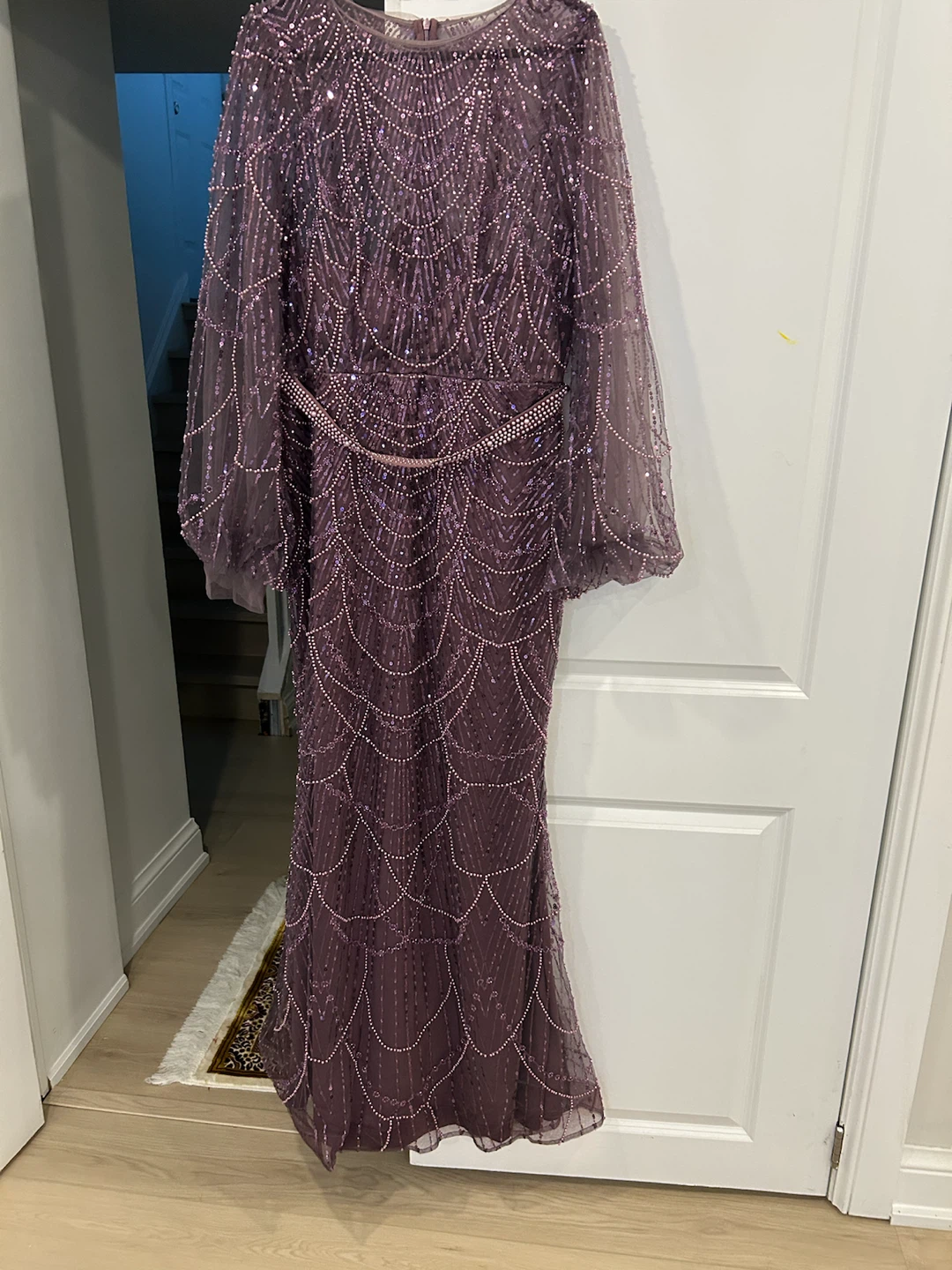 Faieriesty Sequin Beaded Long Sleeve Maxi Dress