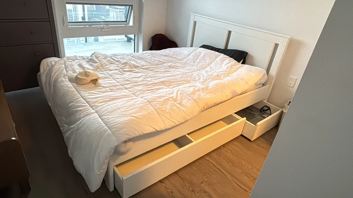 White Queen Bed Frame with Storage Drawers