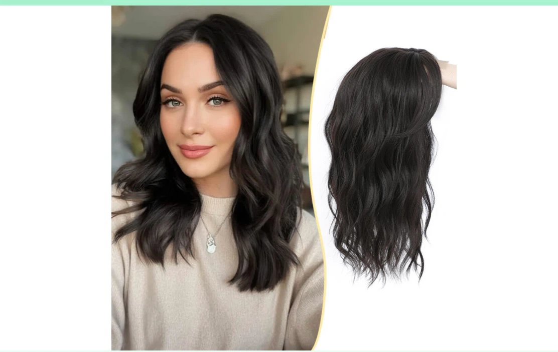 Ms Taj Hair Topper - 16" Wavy Synthetic Hairpiece - Dark Brown
