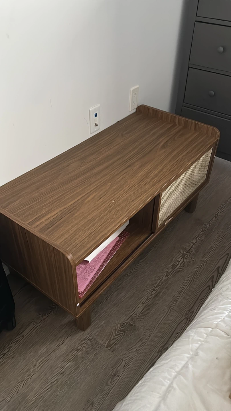 Wooden Storage Bench with Cane Door
