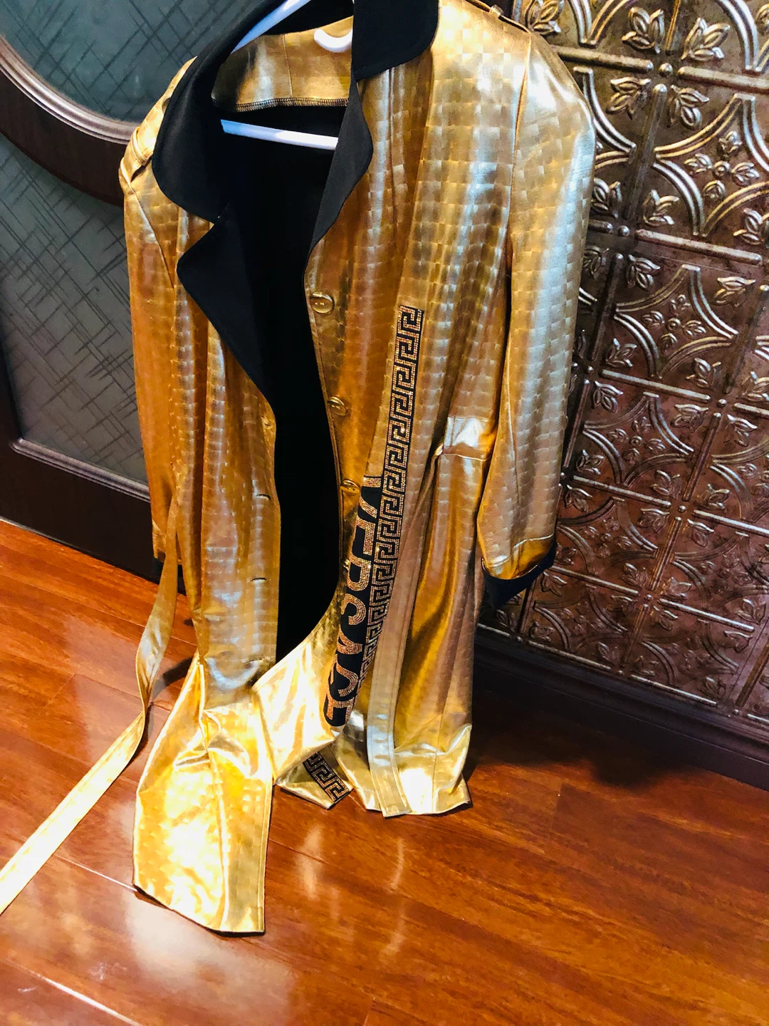 Gold Trench Coat with Black Accents L