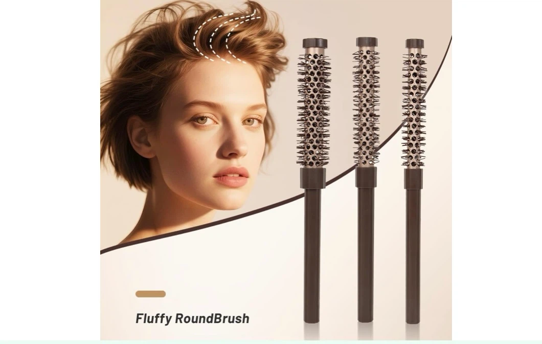 Set of 3 Fluffy Round Brushes for Hair Styling