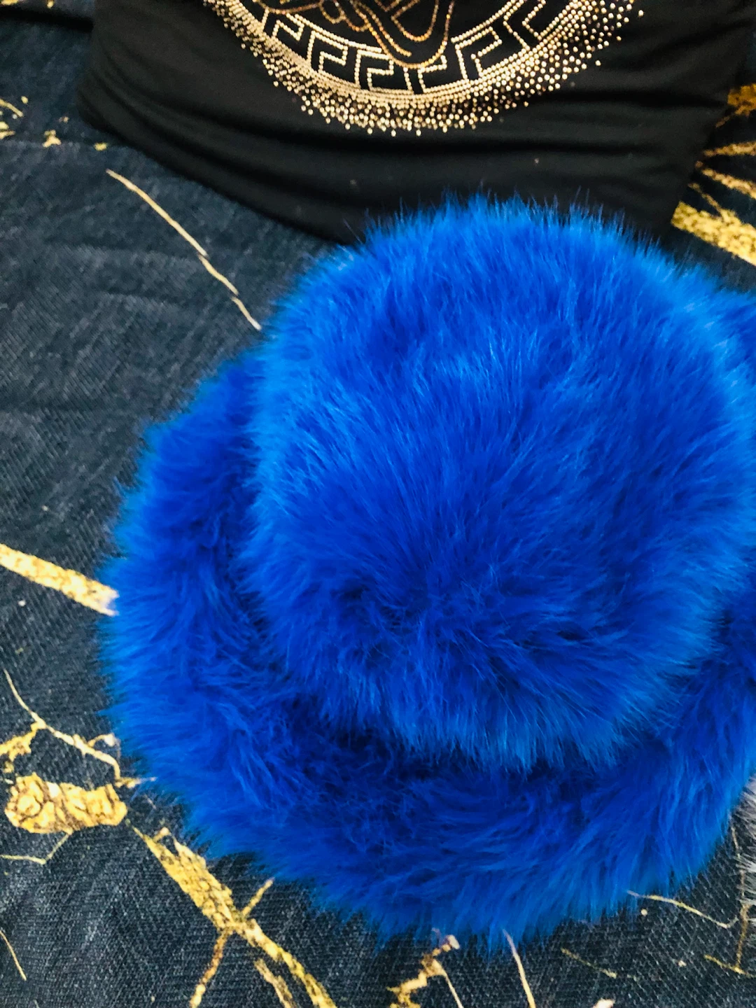 Blue Faux Fur Bucket Hat
