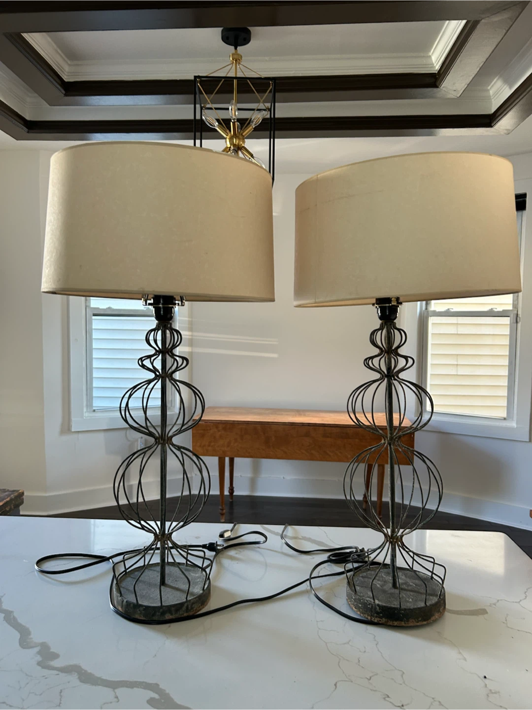 Pair of Vintage Wire Cage Table Lamps