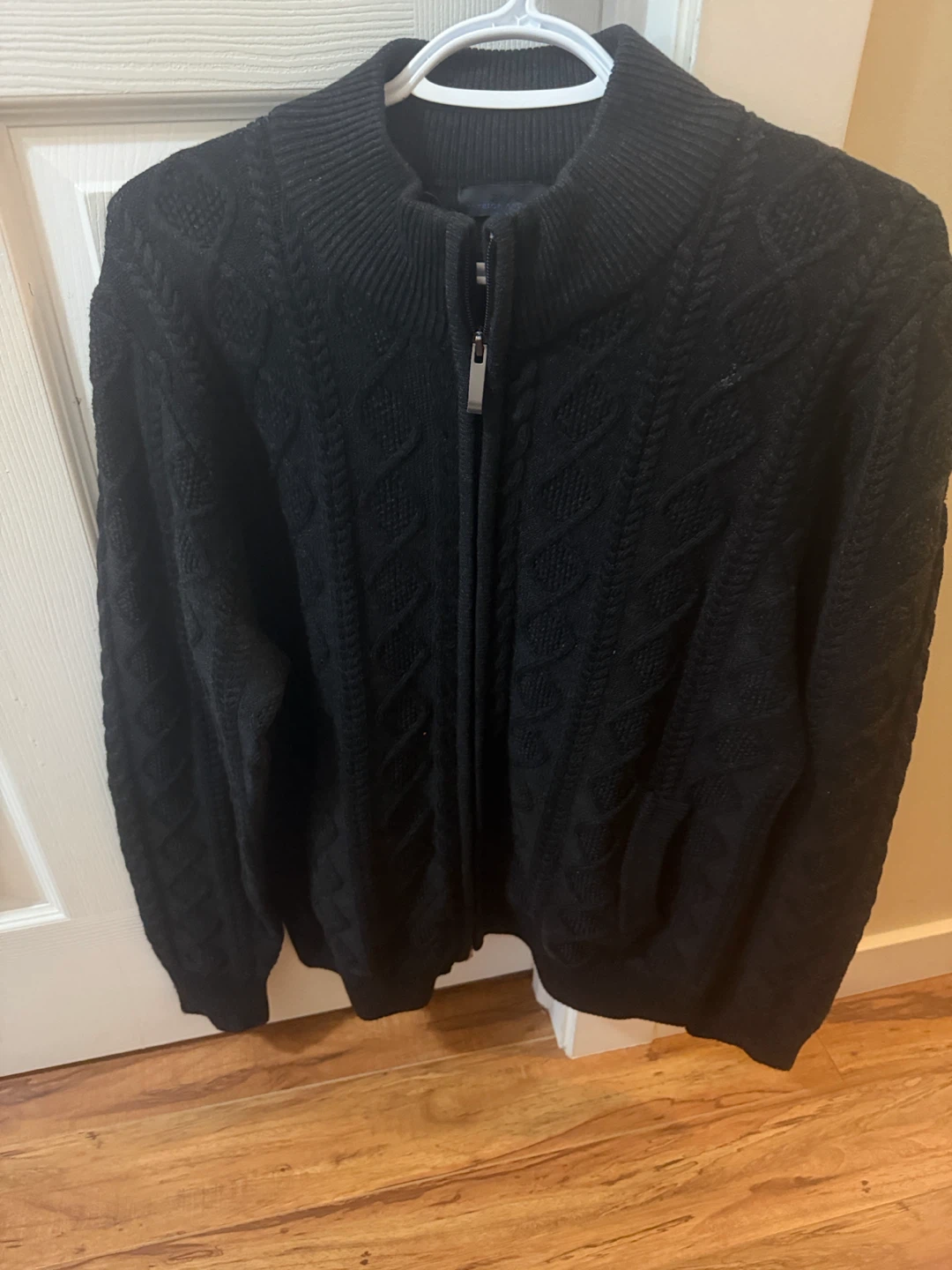 PATRICK ASSARAF Black Cable Knit Zip-Up Sweater