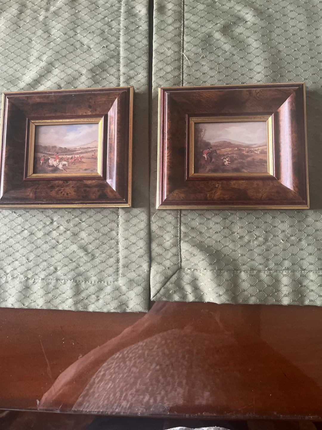 Set of 2 Vintage Framed Hunting Scene Miniatures