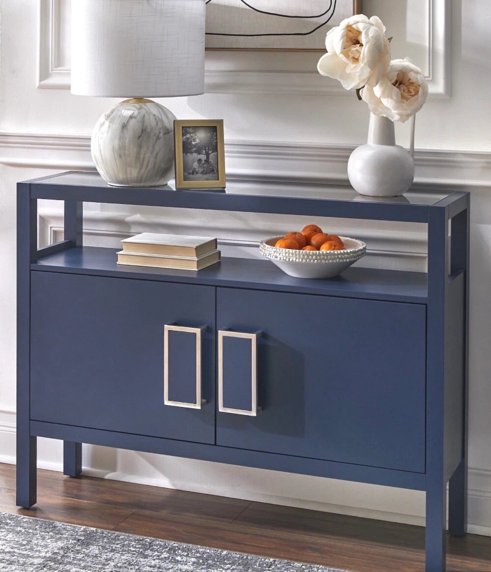 Navy Blue Console Table with Cabinet