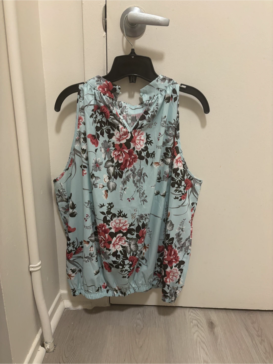 Light Blue Floral Sleeveless Top