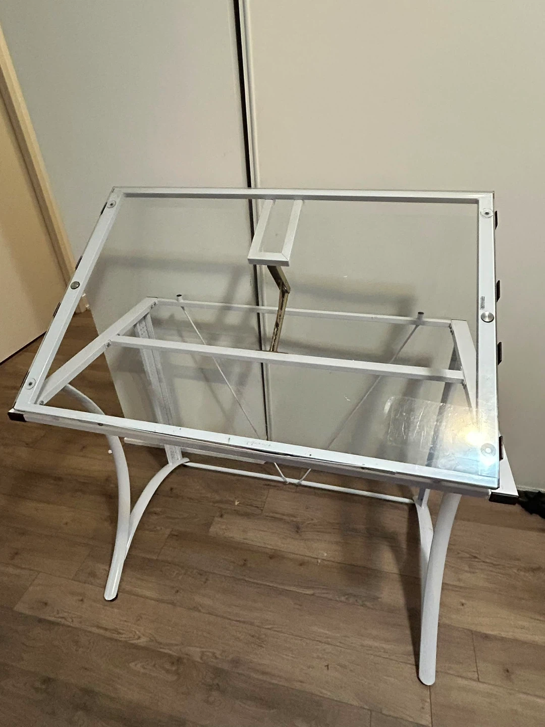 White Drawing Table with Glass Top